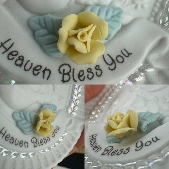 Vtg Precious Moments Small Oval Christening Baptism Decor Plaque Yellow Rose - Picture 6 of 11